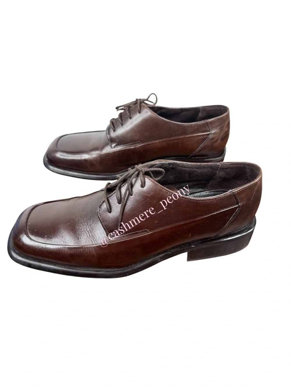 Kenneth Cole Mens Brown Leather Lace-Up Square-Toe Oxfords Dress Shoes Size 13